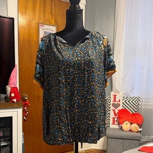 Elegant Floral Women's Blouse in Black and Blue